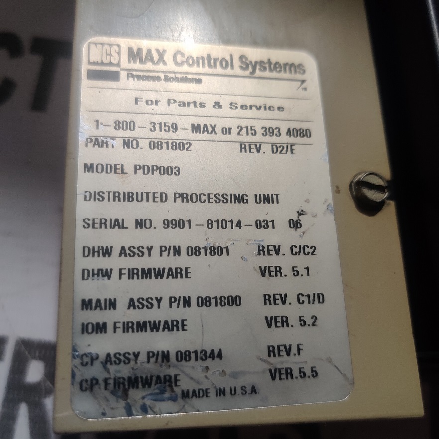 Max Control System Pdp003 Distributed Processing Unit