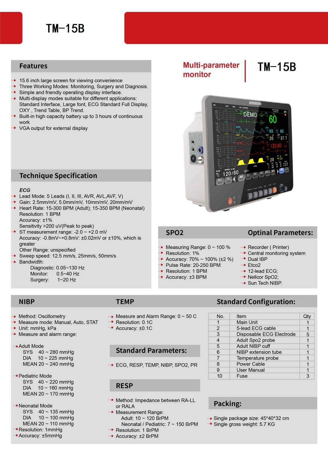 15 Inch Multi Para Monitor - Application: Hospital