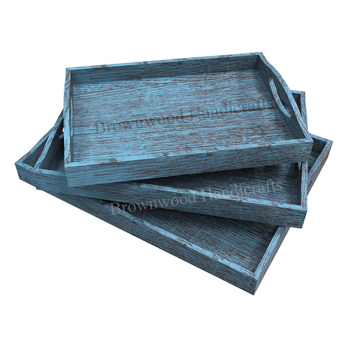 मैंगो वुड सर्विंग ट्रे 3 ट्रे का सेट