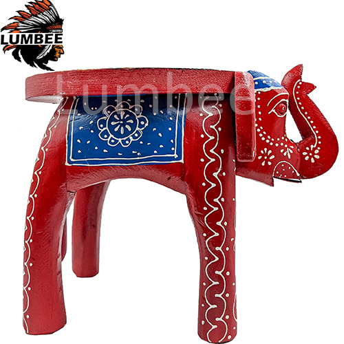 Red Handcrafted Wooden Elephant Table