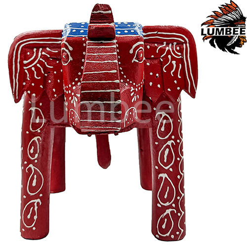 Red Handcrafted Wooden Elephant Table