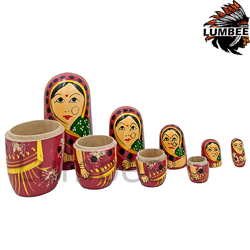 Hand-painted Wooden Nesting Dolls - 2x2x6 Inches Red Classical Design For Indoor Use