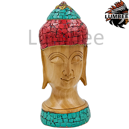 Red Handcrafted Wooden Stone Buddha 6 Inch