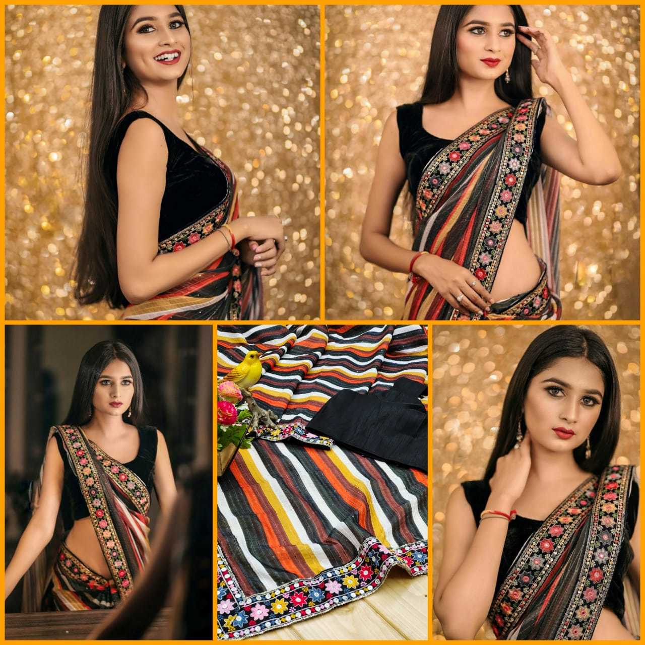 Printed Sari - Other Material, Sequins Closure | Bollywood Designer Style With Unique Fashion Appeal