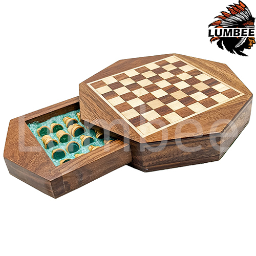Brown Handmade Octagon Wooden Small Chess Board