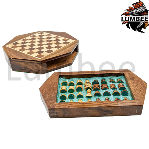 Brown Handmade Octagon Wooden Small Chess Board