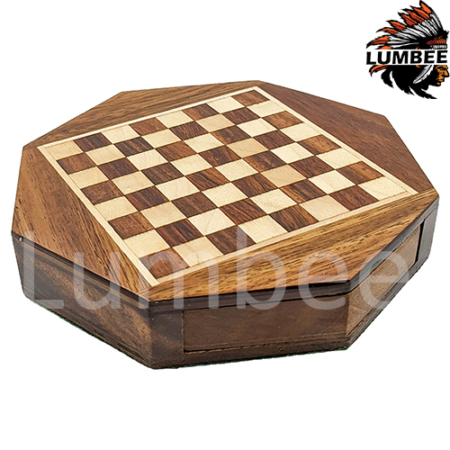 Brown Handmade Octagon Wooden Small Chess Board