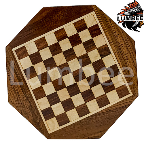 Brown Handmade Octagon Wooden Small Chess Board