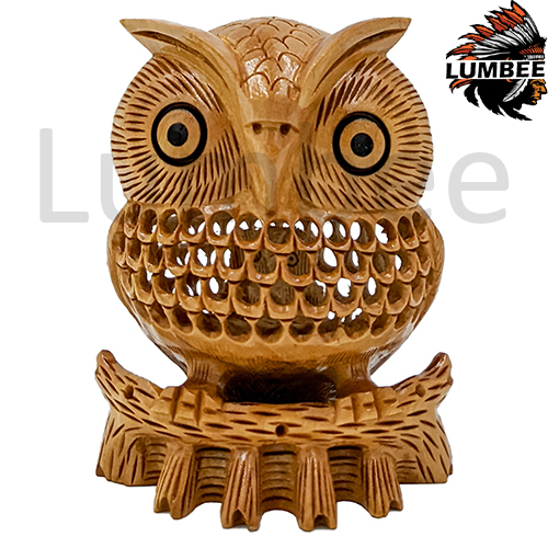 Brown Wooden Handmade Carved Owl Statue