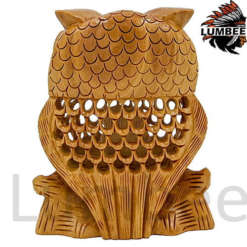 Brown Wooden Handmade Carved And Jali Owl Statue