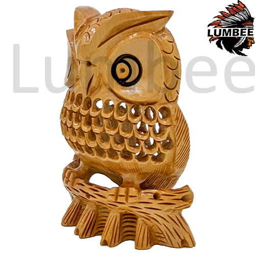 Brown Wooden Handmade Carved And Jali Owl Statue