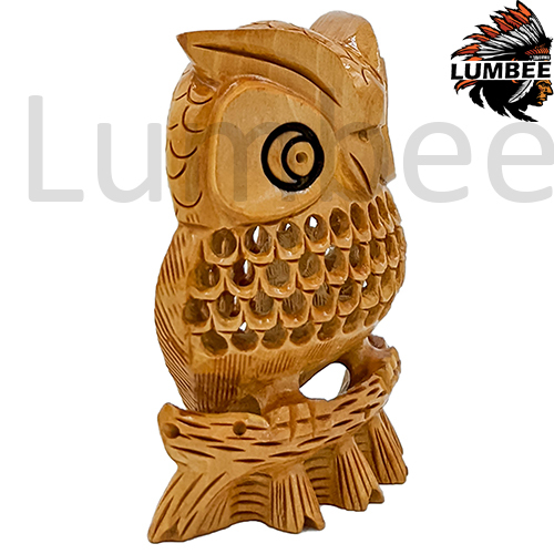 Brown Wooden Handmade Carved And Jali Owl Statue