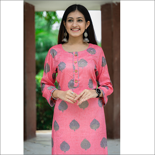 Pink Ladies Traditional Printed Kurti