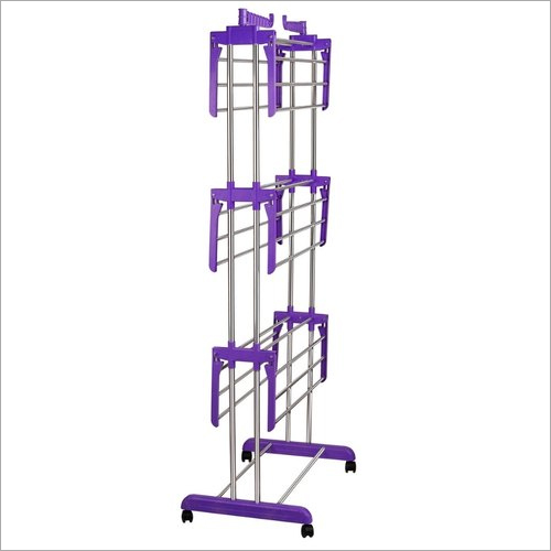 Stainless Steel Clothes Stand - Foldable Rectangular Design With 3 Racks, Blue Color For Efficient Cloth Drying
