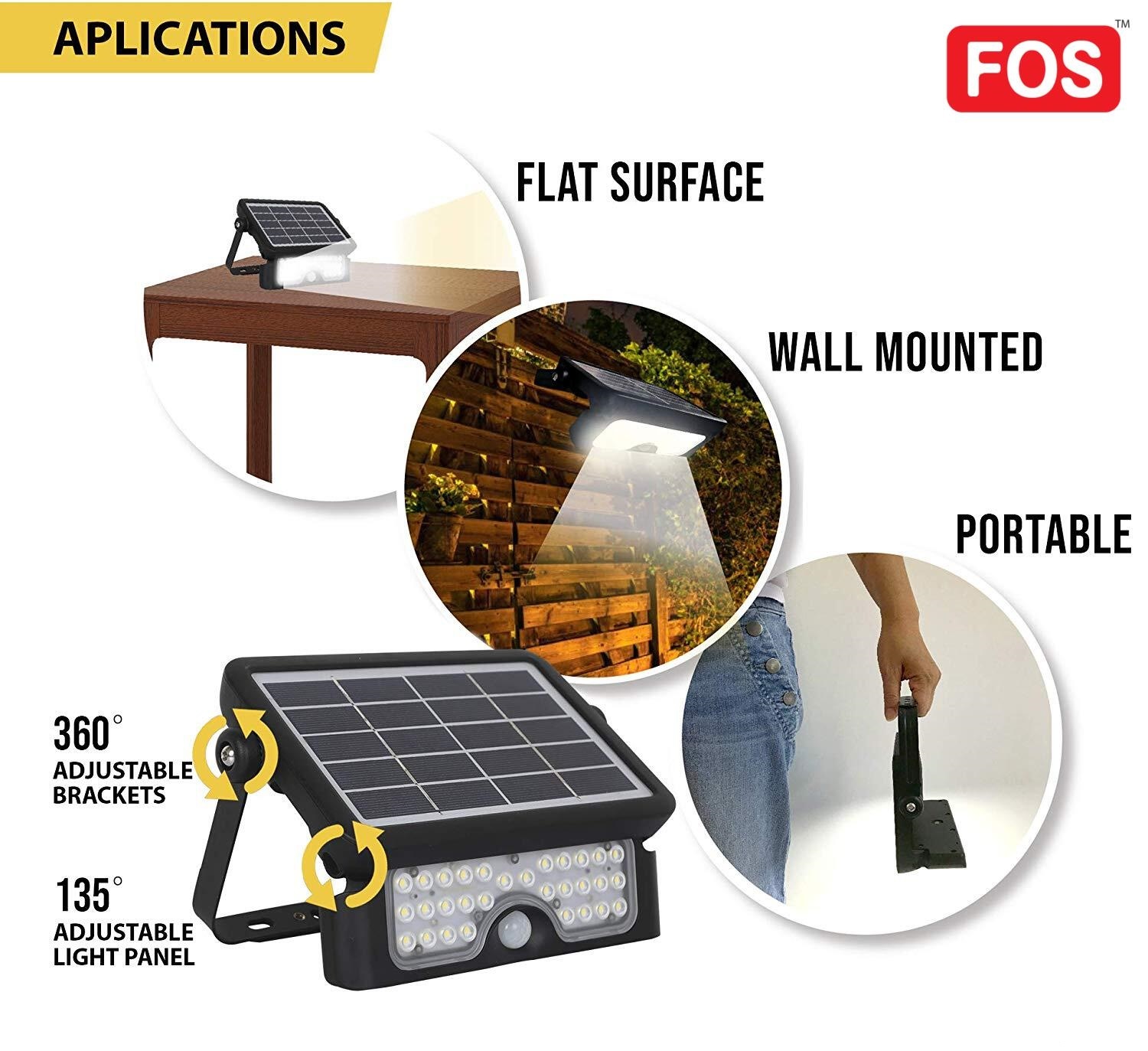 Black Fos Rechargeable Solar Led Flood Light 10w With Motion Sensor