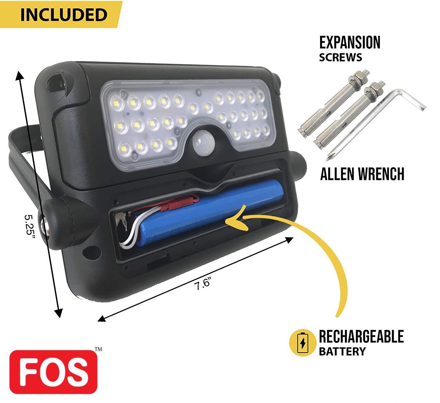 Black Fos Rechargeable Solar Led Flood Light 10w With Motion Sensor