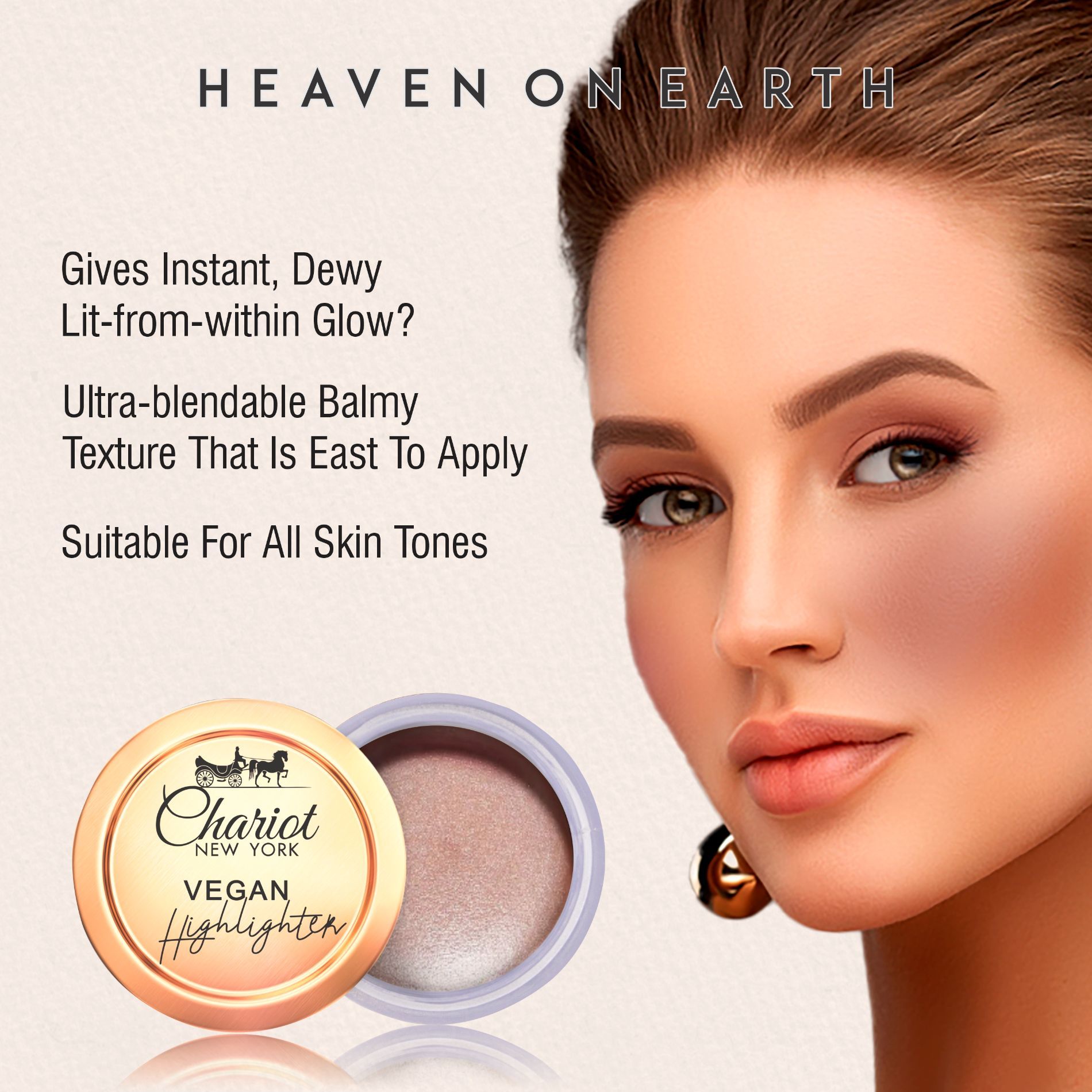 Chariot New York Vegan Natural Highlighter Illuminating Crome Metallic Long Lasting Nonsticky Soft Gold 6g - Age Group: 14-80