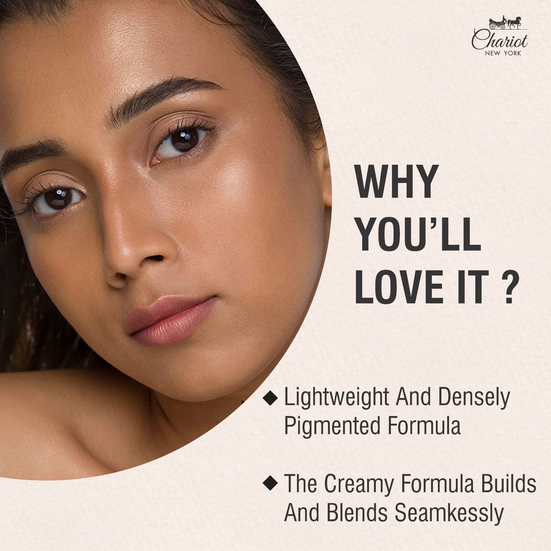 Chariot New York Vegan Natural Highlighter Illuminating Crome Metallic Long Lasting Nonsticky Soft Gold 6g - Age Group: 14-80