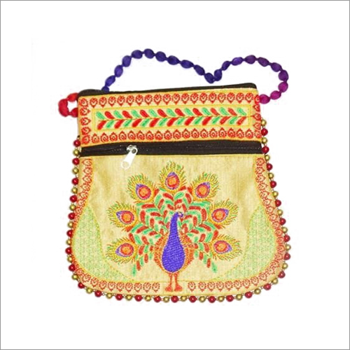 Multicolor Satin Moti Work Side Bag