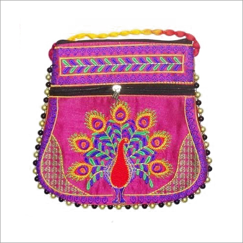 Multicolor Satin Moti Work Side Bag