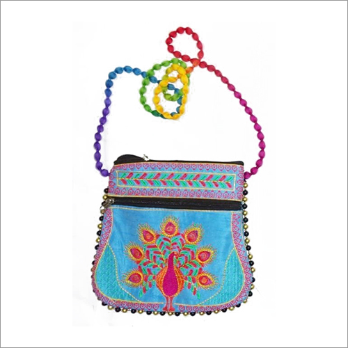 Multicolor Satin Moti Work Side Bag