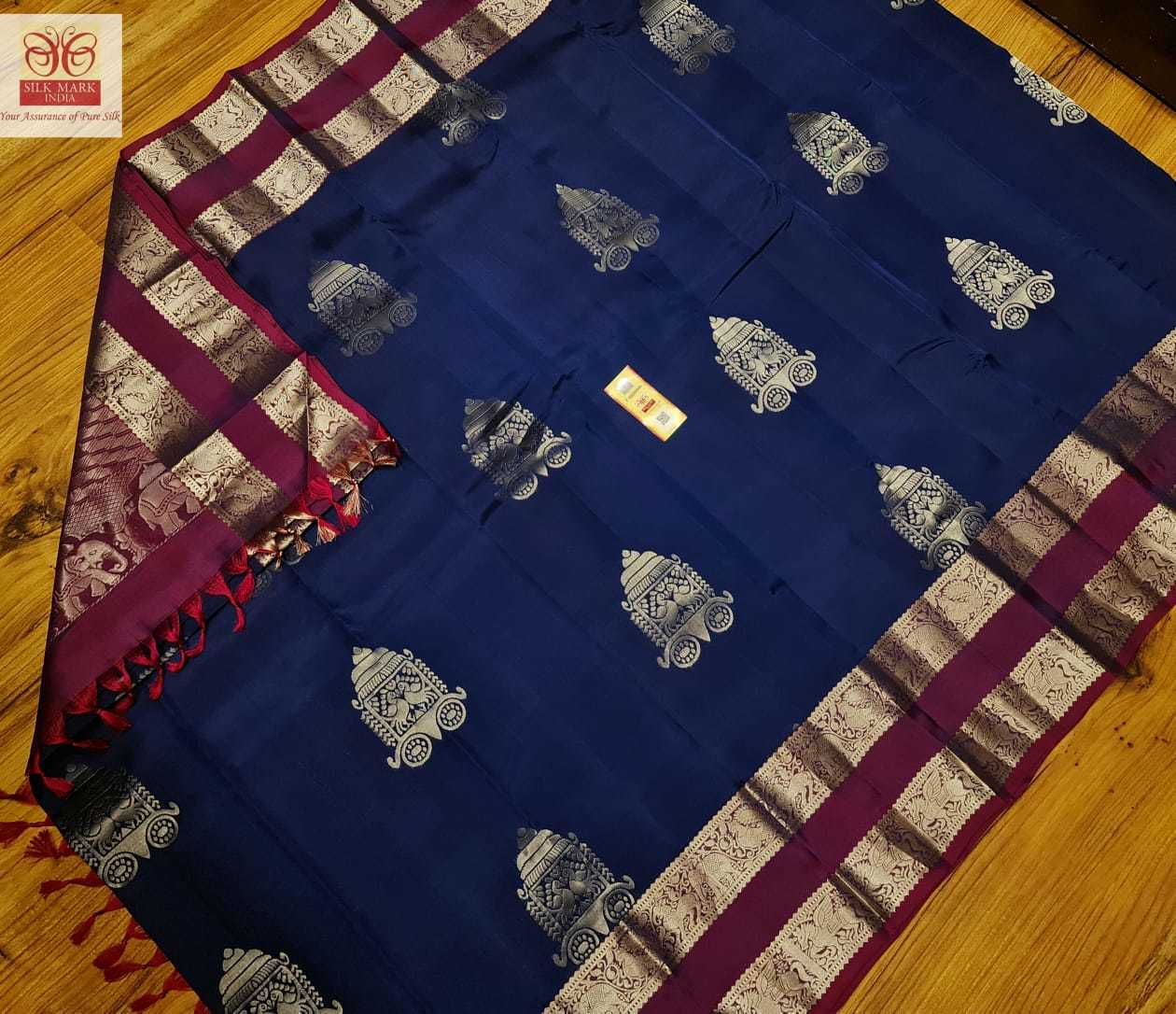 Navy Blue With Purple Pure Kanjivaram Soft Silk Budda