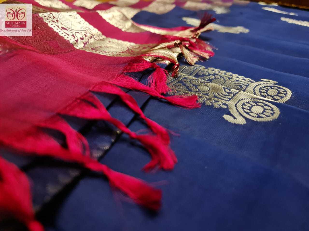 Navy Blue With Purple Pure Kanjivaram Soft Silk Budda