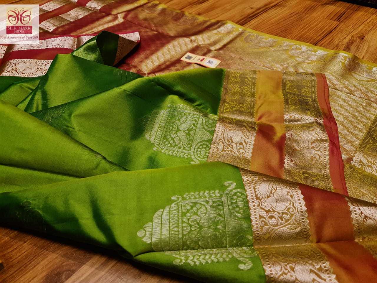 Parrot Green With Red Kanjivaram Soft Silk Fancy Border Saree