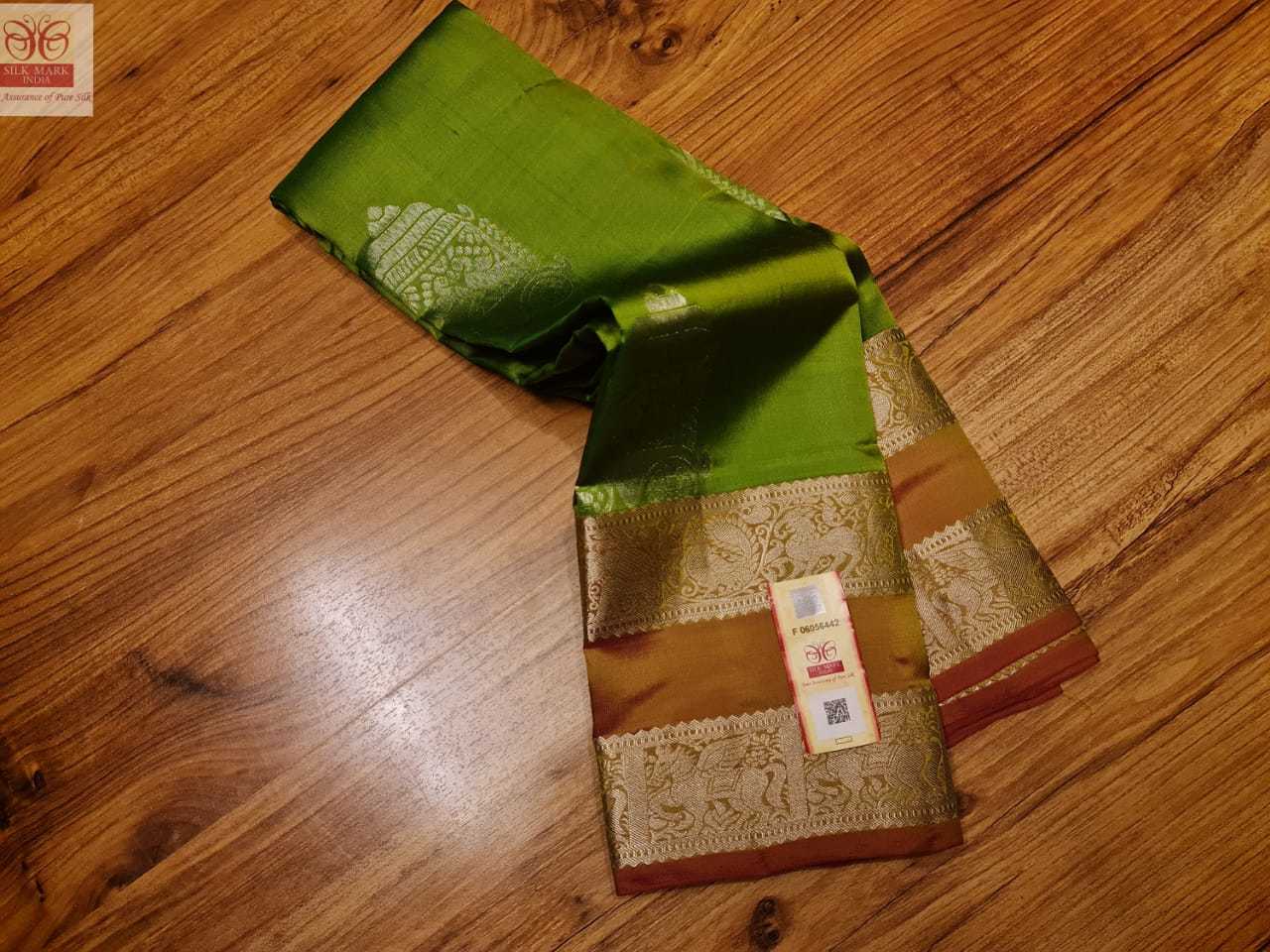 Parrot Green With Red Kanjivaram Soft Silk Fancy Border Saree