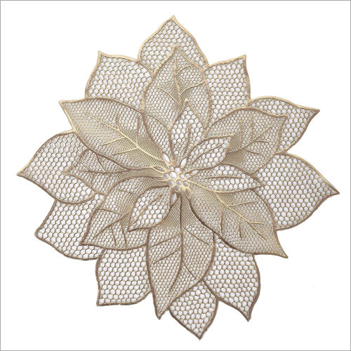 Pvc Leaf Cutwork Flower Design Non Slip Golden Placemats