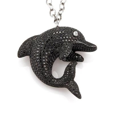 Diamond Designer Halo Pendant - 3.00 Carat Black Diamond, 0.60 Carat White Diamond | Round Brilliant Cut, Natural Stones, Prong Setting, Exquisite Metal