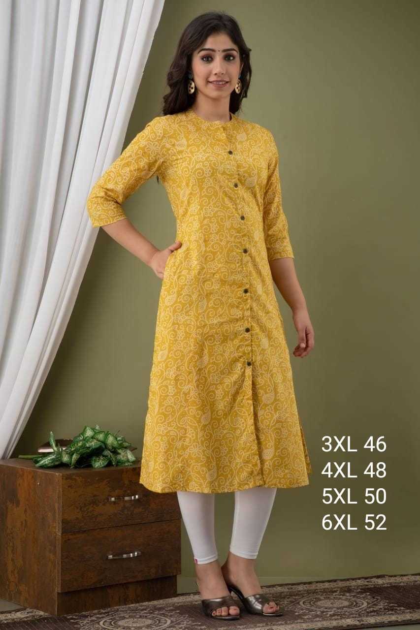 Kurties Collection - Heavy Crape, A Line Princess Cut In Big Size 3xl-6xl, Printed Fabric, 3/4 Sleeves, Breathable & Washable