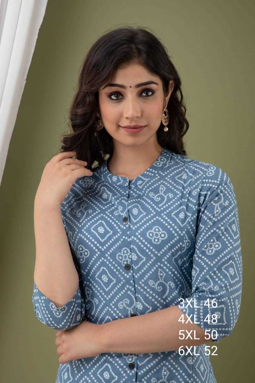 Kurties Collection - Heavy Crape, A Line Princess Cut In Big Size 3xl-6xl, Printed Fabric, 3/4 Sleeves, Breathable & Washable