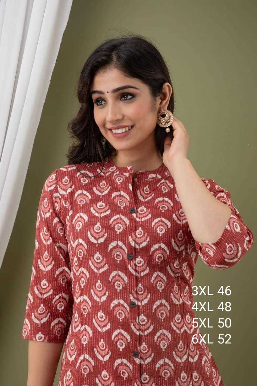 Kurties Collection - Heavy Crape, A Line Princess Cut In Big Size 3xl-6xl, Printed Fabric, 3/4 Sleeves, Breathable & Washable