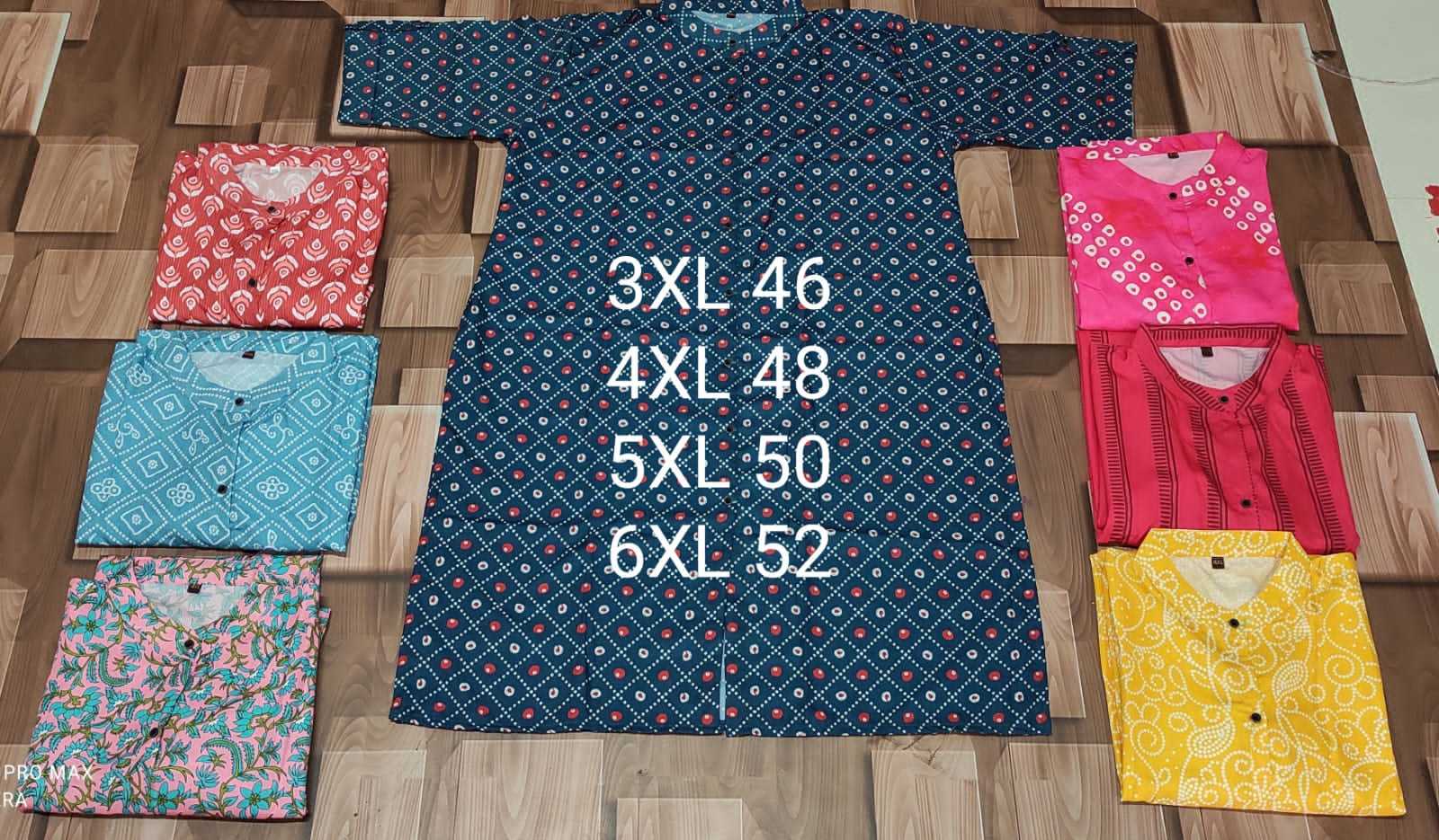 Kurties Collection - Heavy Crape, A Line Princess Cut In Big Size 3xl-6xl, Printed Fabric, 3/4 Sleeves, Breathable & Washable