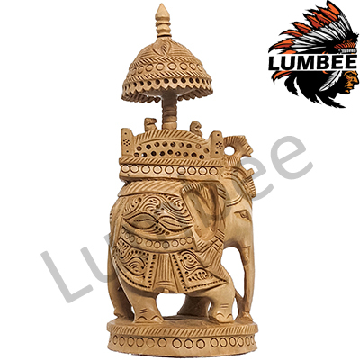 Brown Handcrafted Wooden Maharaja Elephant Statue