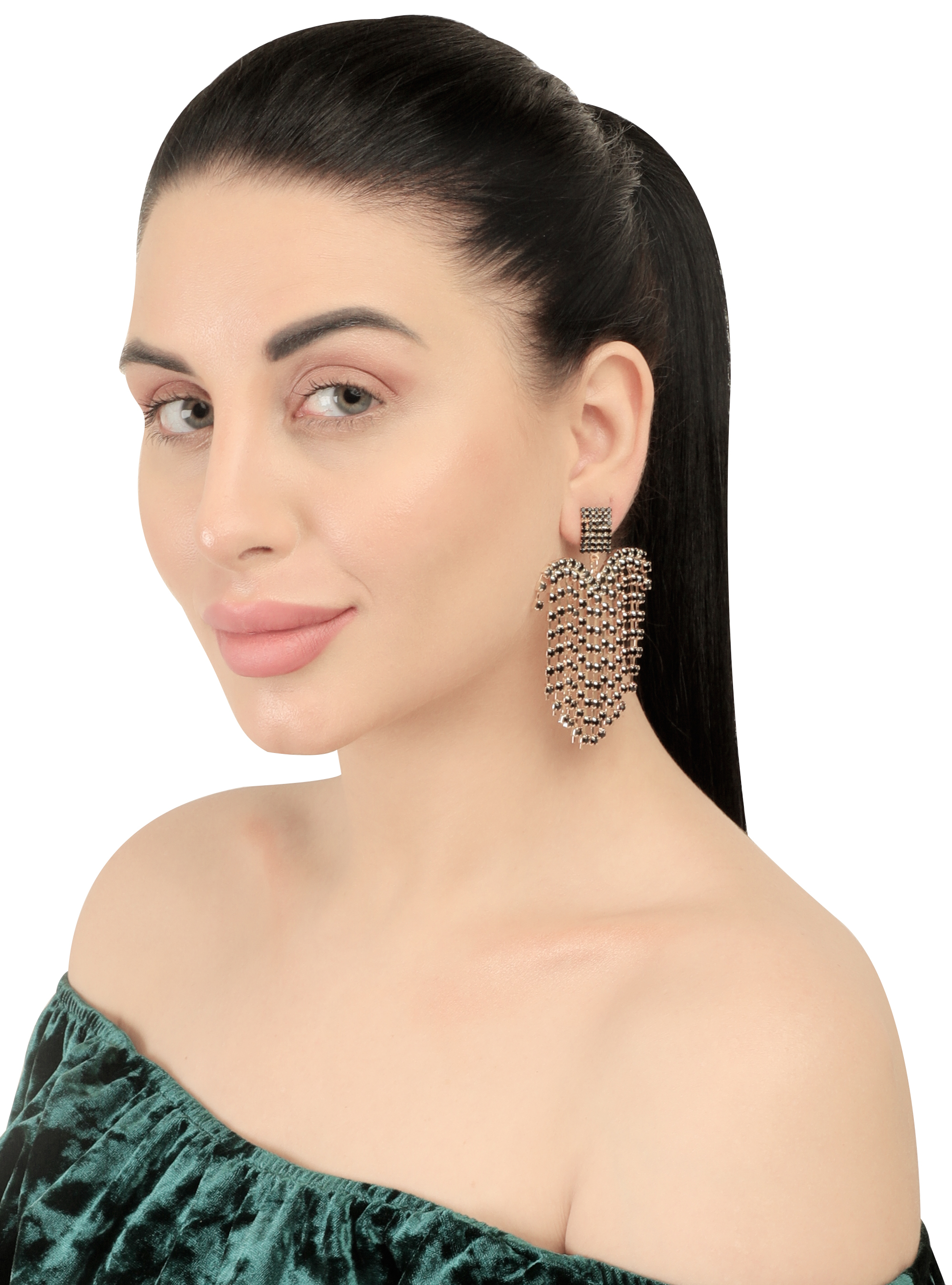 Embellished Golden Studded Chandelier Earrings For Women Weight: 20 Grams (G)