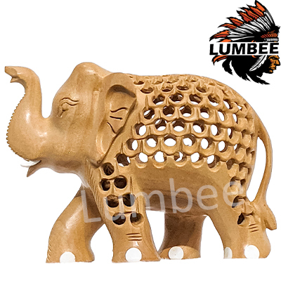 Brown Handcrafted Wooden Simple Jali Elephant Sculpture