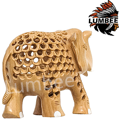 Brown Handcrafted Wooden Simple Jali Elephant Sculpture