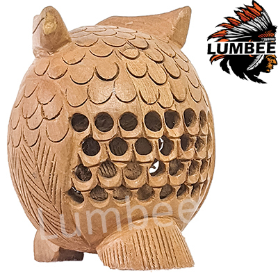 Brown Handcrafted Wooden Sphere Owl Sitting Showpiece