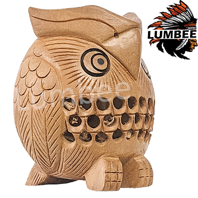 Brown Handcrafted Wooden Sphere Owl Sitting Showpiece