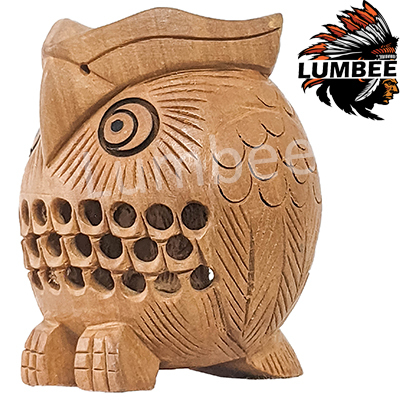 Brown Handcrafted Wooden Sphere Owl Sitting Showpiece