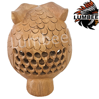 Brown Handcrafted Wooden Sphere Owl Sitting Showpiece