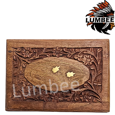 Brown Handcrafted Wooden Brass Flower Jewelry Box