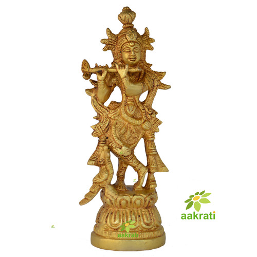 Metal Aakrati Brass Murli Krishna Statue  Brass Krishna Idol Murti Statue Sculpture 7 Inch