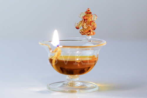 Transparent Svkd Glass Ganesha Diya