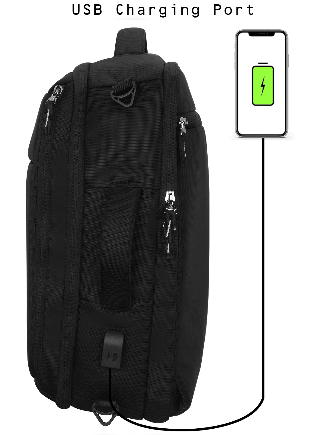 Convertible Backpack Bag Black Design: Solid