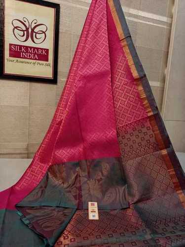 पिंक प्योर कांजीवरम सॉफ्ट सिल्क डबल वार्प सिल्क