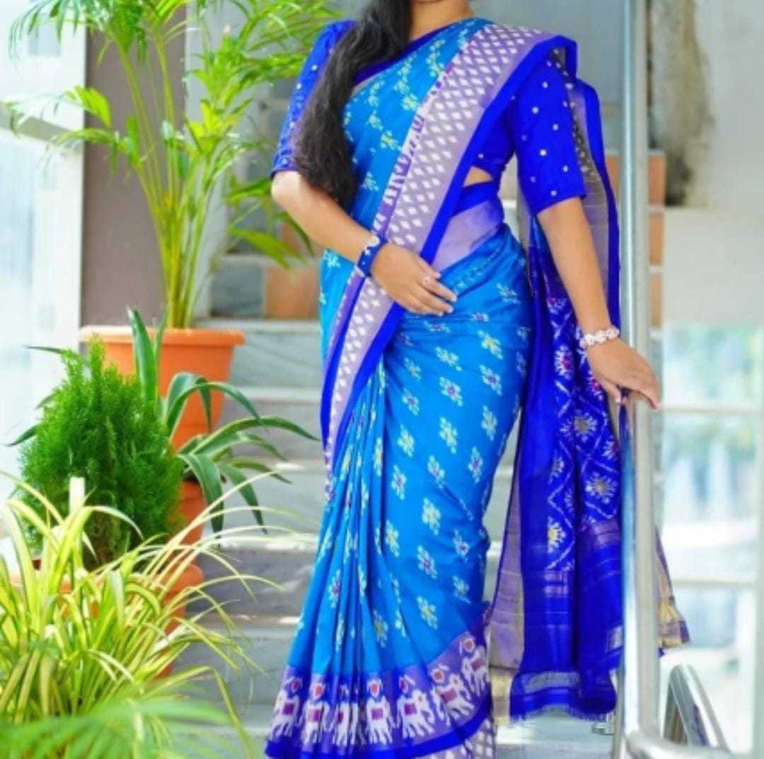 Ladies Saree Collection - Handmade Ikat Pattu Sarees, Designer Contrast Blouse & Ikat Pallu, Washable, Breathable, All-season Ethnic Wear