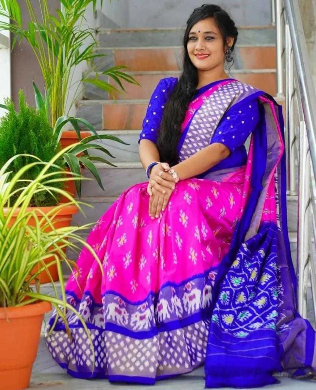 Ladies Saree Collection - Handmade Ikat Pattu Sarees, Designer Contrast Blouse & Ikat Pallu, Washable, Breathable, All-season Ethnic Wear